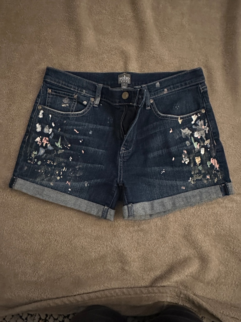 Soho Denim Blue Paint-Splatter Cuffed Women's Shorts